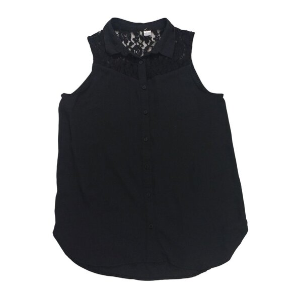 H&M Black Sleeveless Button-Up Blouse With Lace Yoke Detail Size 8, NWOT - Picture 1 of 8